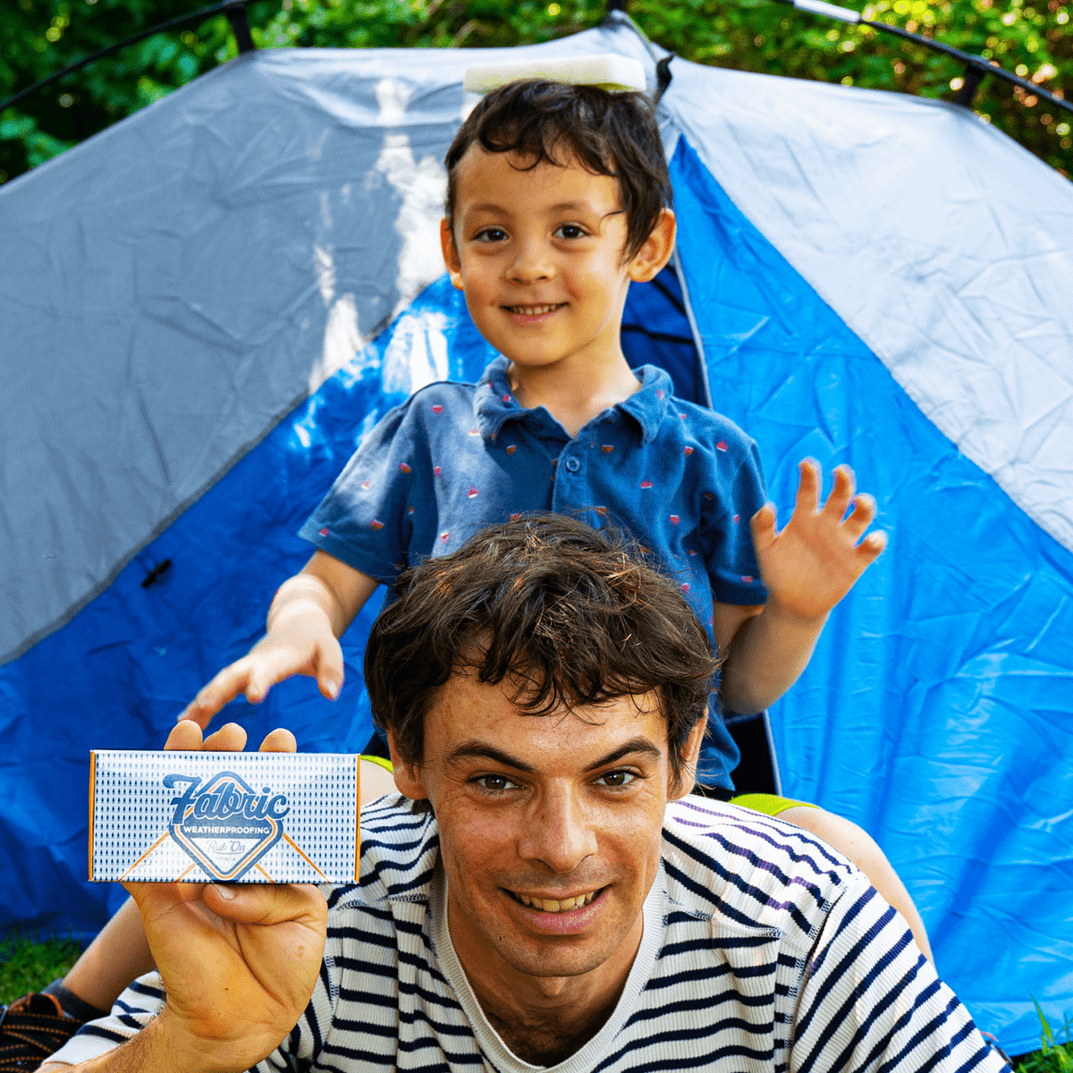 Max-&-Arlen-with-wax-in-front-of-tent how to waterproof fabric naturally